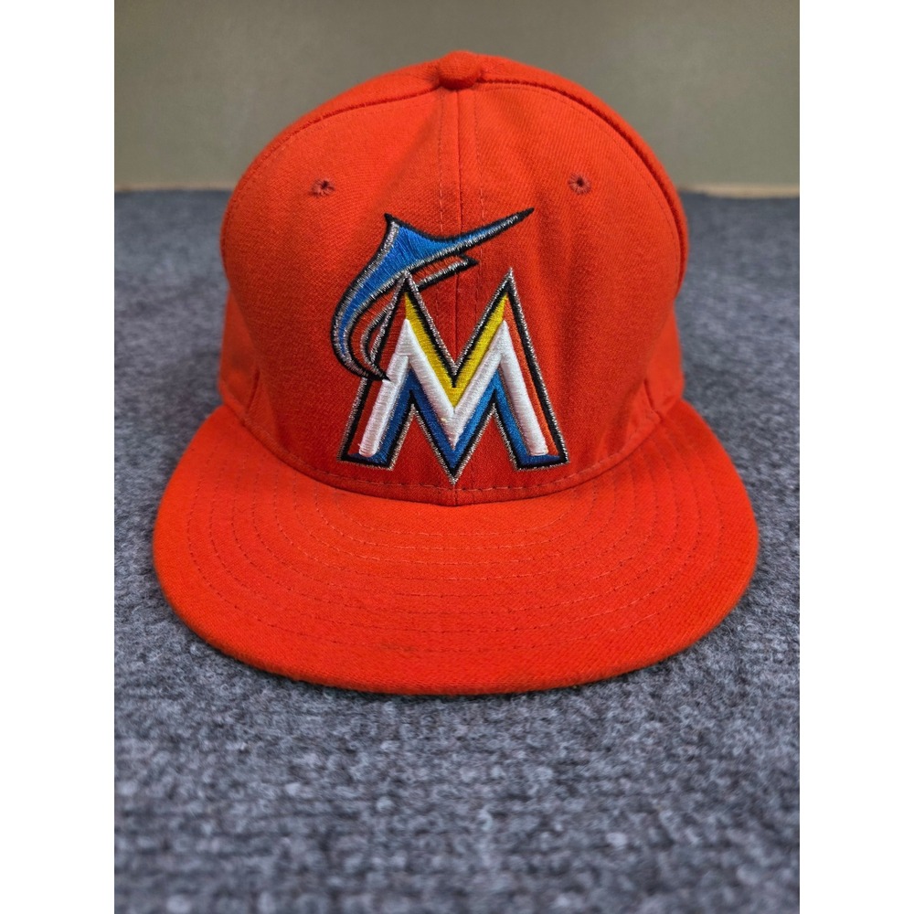 Miami Marlins Fitted Hat Mens 7 3/8 Orange New Era 59FIFTY MLB On-Field Cap